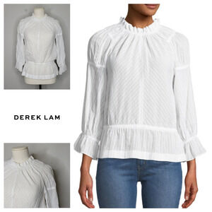 Derek Lam 10 Crosby Long Bell-Sleeve Striped Cotton Blouse‎ Size XS